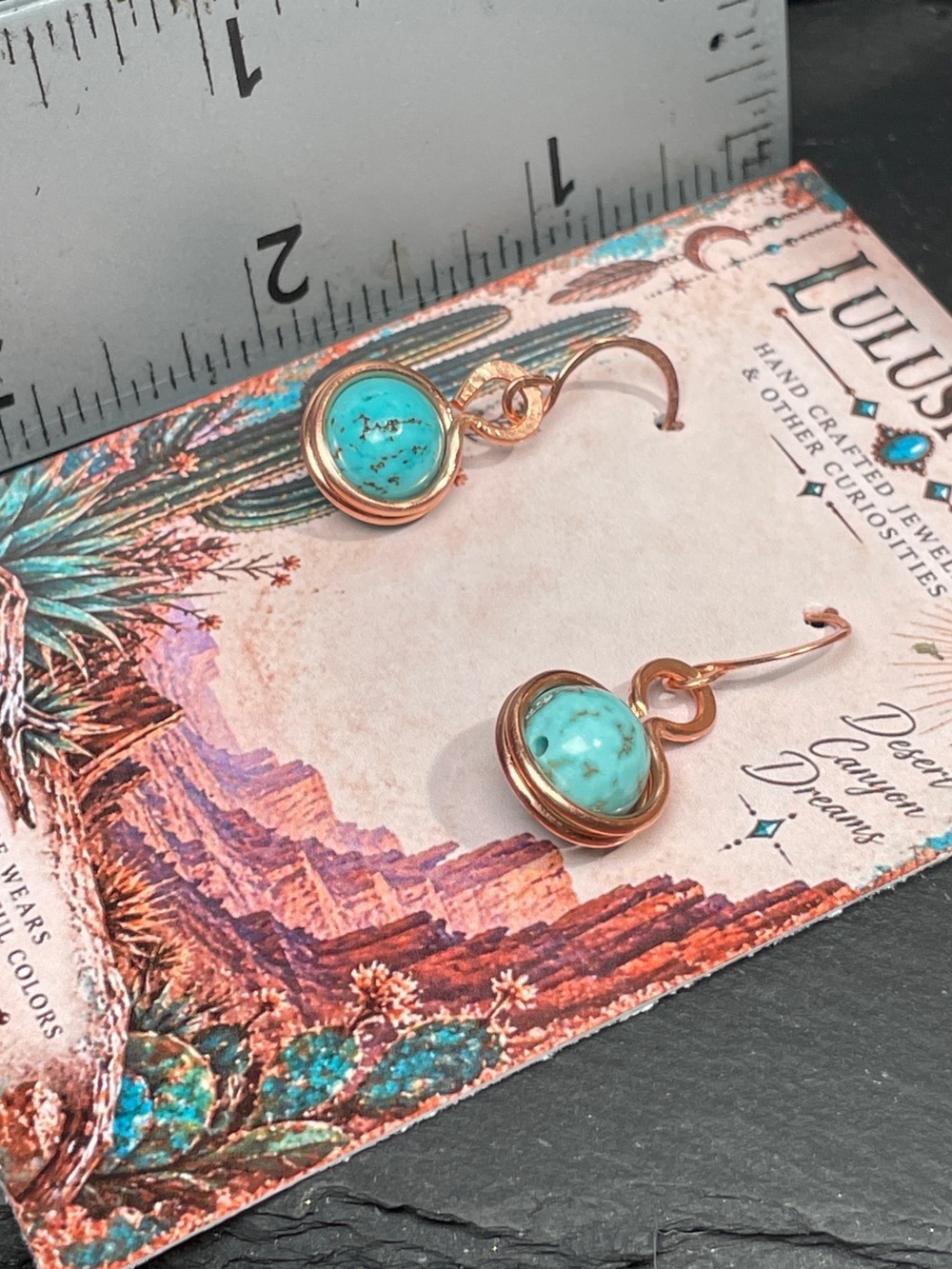Artisan Turquoise and Gold Drop Earrings - Picture 4 of 10